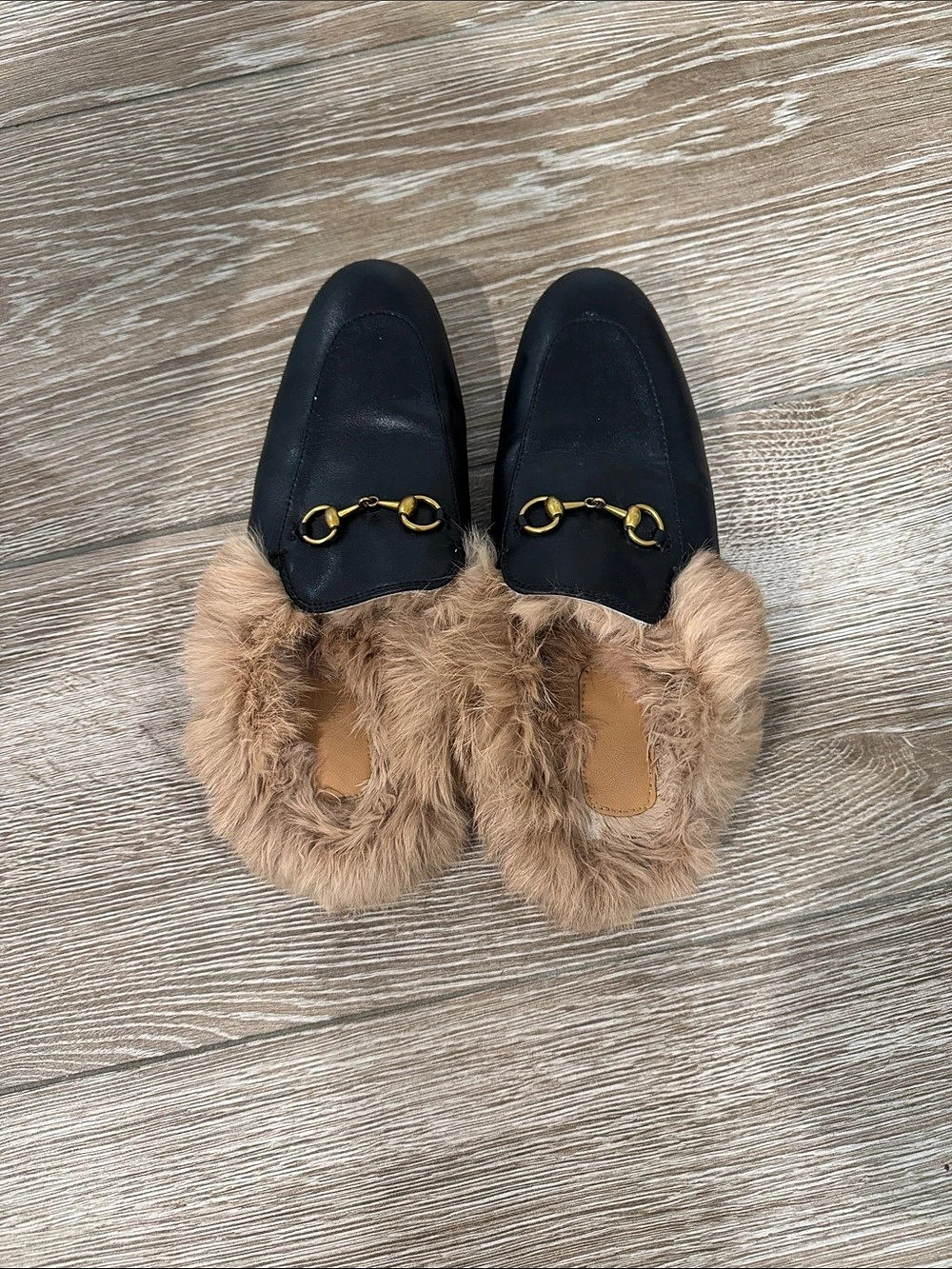 Similar vibe to Gucci Princetown Fur-Lined Horsebit Mules Black US 8.5